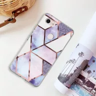   Apple iPhone 13 Pro Max, Szilikon tok, sokszöges márvány minta, Wooze Geometric Marble, színes/kék