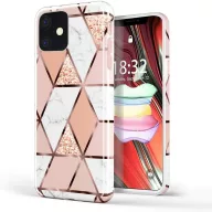   Apple iPhone 13 Pro Max, Szilikon tok, sokszöges márvány minta, Wooze Geometric Marble, színes/rózsaszín