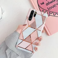   Apple iPhone 13 Pro Max, Szilikon tok, sokszöges márvány minta, Wooze Geometric Marble, színes/rózsaszín
