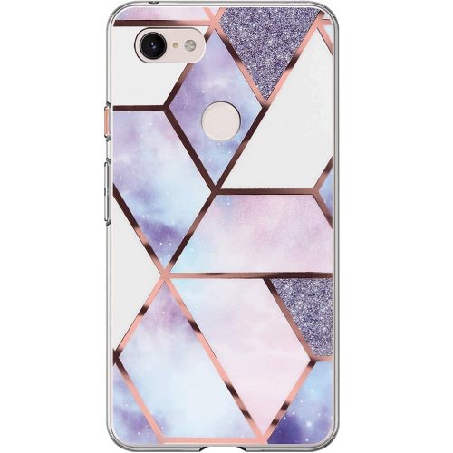 Apple iPhone X / XS, Szilikon tok, sokszöges márvány minta, Wooze Geometric Marble, színes/kék