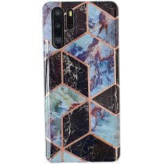   Samsung Galaxy A21s SM-A217F, Szilikon tok, sokszöges márvány minta, Wooze Geometric Marble, színes/fekete