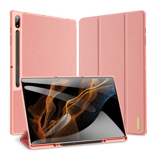 Samsung Galaxy Tab S8 Ultra 14.6 SM-X900 / X906, mappa tok, Trifold, S Pen tartóval, Dux Ducis Domo, rózsaszín