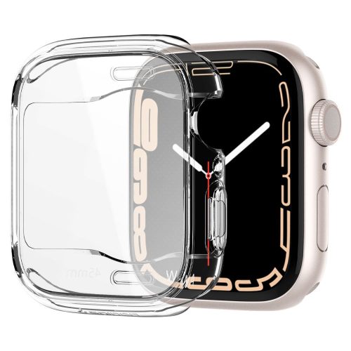 Apple Watch 7 (45mm), Szilikon védőkeret, ütésálló, szíj nélkül, Spigen Ultra Hybrid, átlátszó