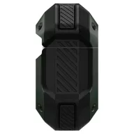   Bluetooth fülhallgató töltőtok tartó, szilikon, vezeték nélküli töltés támogatás, karabiner, Apple AirPods 3 kompatibilis, Spigen Tough Armor, sötétzöld