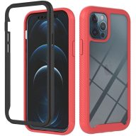   Motorola Moto E7 Power / E7i Power, Szilikon hátlap és műanyag előlapi tok, elő- és hátlapi üveggel, közepsen ütésálló, Wooze Power Case, fekete/piros