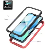   Motorola Moto E7 Power / E7i Power, Szilikon hátlap és műanyag előlapi tok, elő- és hátlapi üveggel, közepsen ütésálló, Wooze Power Case, fekete/piros