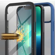   Oppo A54 5G / A74 5G / A93 5G, Szilikon hátlap és műanyag előlapi tok, elő- és hátlapi üveggel, közepsen ütésálló, Wooze Power Case, fekete/kék