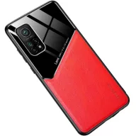   Xiaomi Mi 11 Pro, Szilikon tok, bőr és plexi hátlap, közepesen ütésálló, mágneses tartóval kompatibilis, Wooze Texture, piros