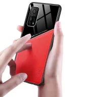   Xiaomi Mi 11 Pro, Szilikon tok, bőr és plexi hátlap, közepesen ütésálló, mágneses tartóval kompatibilis, Wooze Texture, piros