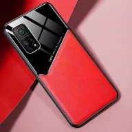   Xiaomi Mi 11 Pro, Szilikon tok, bőr és plexi hátlap, közepesen ütésálló, mágneses tartóval kompatibilis, Wooze Texture, piros