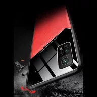   Xiaomi Mi 11 Pro, Szilikon tok, bőr és plexi hátlap, közepesen ütésálló, mágneses tartóval kompatibilis, Wooze Texture, piros