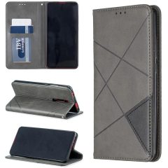   Huawei P50 / P50E, Oldalra nyíló tok, stand, geometria minta, Wooze DesignBook, szürke