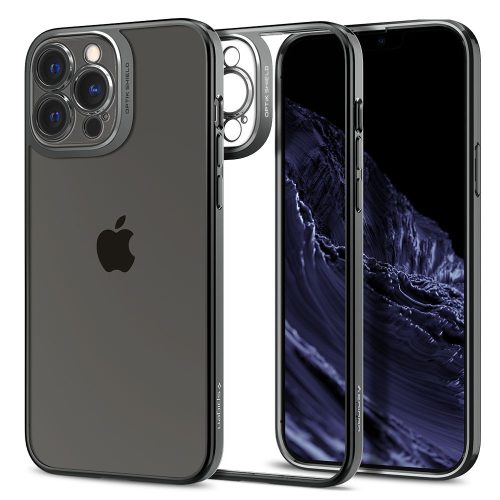 Apple iPhone 13 Pro, Szilikon tok, műanyag kerettel, Spigen Optik Crystal, átlátszó/szürke