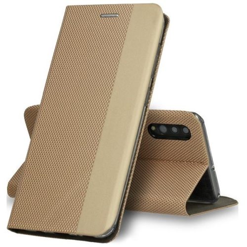 Samsung Galaxy S22 Plus 5G SM-S906, Oldalra nyíló tok, stand, textil minta, BookCover, arany