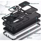 Apple iPhone XS Max, Műanyag hátlap védőtok és előlapi keret, szilikon belső, közepesen ütésálló, kamera védelem, telefontartó gyűrű, Wooze Military Armor, piros/rózsaszín