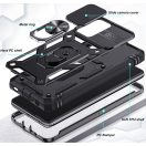 Apple iPhone XS Max, Műanyag hátlap védőtok és előlapi keret, szilikon belső, közepesen ütésálló, kamera védelem, telefontartó gyűrű, Wooze Military Armor, zöld/rózsaszín