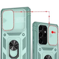   Apple iPhone XS Max, Műanyag hátlap védőtok és előlapi keret, szilikon belső, közepesen ütésálló, kamera védelem, telefontartó gyűrű, Wooze Military Armor, zöld/rózsaszín
