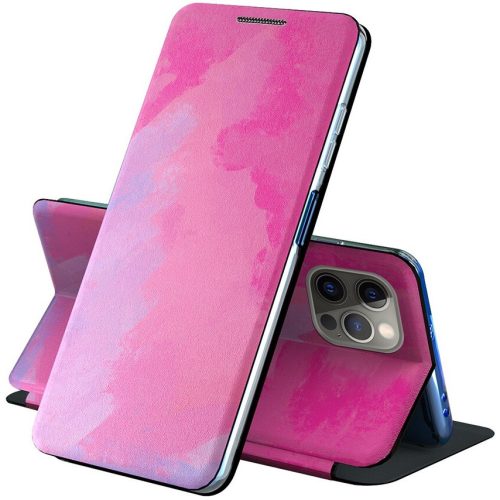 Samsung Galaxy A13 4G SM-A135F / A137F, Oldalra nyíló tok, stand, festék minta, Wooze Flashy Colors, színes/rózsaszín