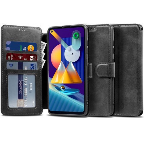 Samsung Galaxy A13 4G SM-A135F / A137F, Oldalra nyíló tok, stand, mágnes csattal, TP Wallett, fekete