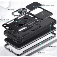   Apple iPhone 11 Pro Max, Műanyag hátlap védőtok és előlapi keret, szilikon belső, közepesen ütésálló, kamera védelem, telefontartó gyűrű, Wooze Military Armor, rózsaszín/zöld