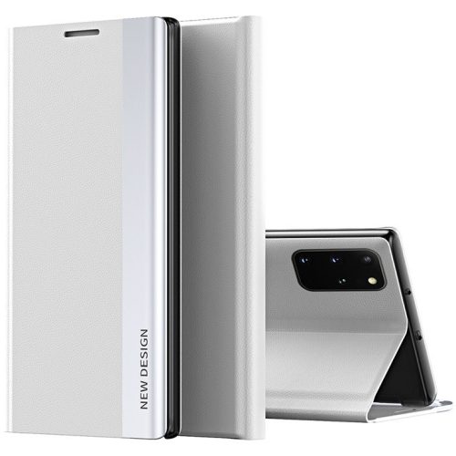 Samsung Galaxy M22 SM-M225F, Oldalra nyíló tok, stand, Wooze Silver Line, világosszürke