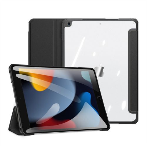 Apple iPad 10.2 (2019 / 2020 / 2021), mappa tok, Smart Case, légpárnás sarok, közepesen ütésálló, átlátszó hátlap, Dux Ducis Copa, fekete