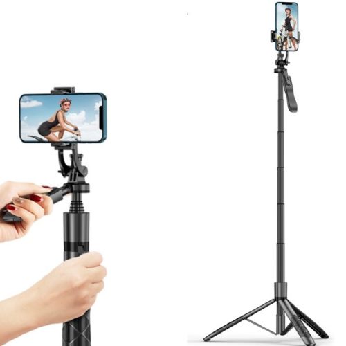 Prémium selfie bot, 34 - 153 cm, 360°-ban forgatható, exponáló gombbal, bluetooth-os, v4.0, tripod állvány funkció, fekete