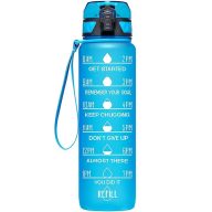   Prémium motivációs sport kulacs, idősáv, motivációs szöveg, kézpánttal, 1000 ml, Wooze You Did It, kék