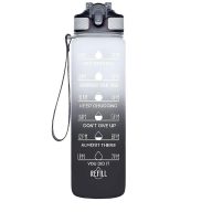   Prémium motivációs sport kulacs, idősáv, motivációs szöveg, kézpánttal, 1000 ml, színátmenetes, Wooze You Did It, fehér/fekete