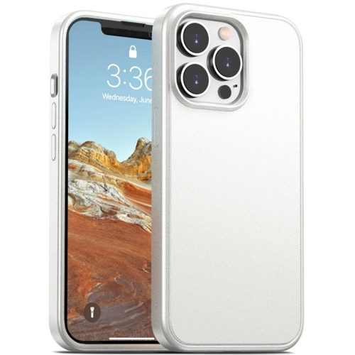 Apple iPhone 12 / 12 Pro, Szilikon keret + műanyag hátlap tok, Electro Optical Colour, fehér