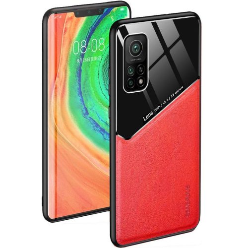 Xiaomi Redmi 10A, Szilikon tok, bőr és plexi hátlap, közepesen ütésálló, mágneses tartóval kompatibilis, Wooze Texture, piros