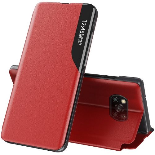 Xiaomi Poco F4 GT, Oldalra nyíló tok, stand, hívás mutatóval, Wooze FashionBook, piros