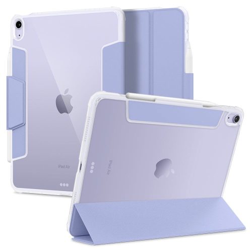 Apple iPad Air (2020) / iPad Air (2022), mappa tok, légpárnás sarok, közepesen ütésálló, Apple Pencil tartóval, Smart Case, Spigen Ultra Hybrid Pro, átlátszó/lila