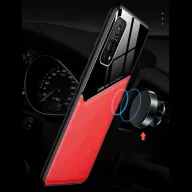   Xiaomi Poco C40, Szilikon tok, bőr és plexi hátlap, közepesen ütésálló, mágneses tartóval kompatibilis, Wooze Texture, piros