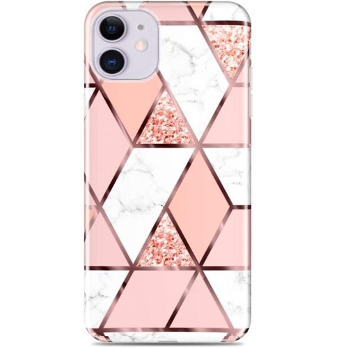 Xiaomi Poco C40, Szilikon tok, sokszöges márvány minta, Wooze Geometric Marble, színes/rózsaszín