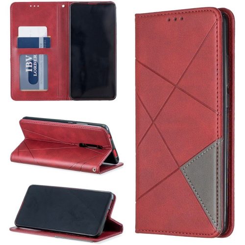 Huawei Nova 10 Pro, Oldalra nyíló tok, stand, geometria minta, Wooze DesignBook, piros