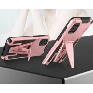   Apple iPhone 14 Pro Max, Műanyag hátlap védőtok szilikon belső, közepesen ütésálló, kitámasztóval, Wooze Supportive Care, vörösarany