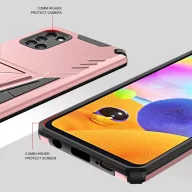   Apple iPhone 14 Pro Max, Műanyag hátlap védőtok szilikon belső, közepesen ütésálló, kitámasztóval, Wooze Supportive Care, vörösarany