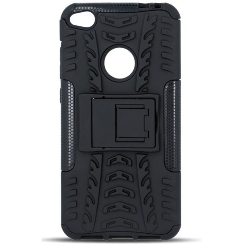 Apple iPhone 14 Pro Max, Műanyag hátlap védőtok, Defender, kitámasztóval és szilikon belsővel, autógumi minta, fekete