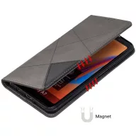   Apple iPhone 14 Pro Max, Oldalra nyíló tok, stand, geometria minta, Wooze DesignBook, szürke