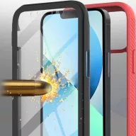   Apple iPhone 14 Pro Max, Szilikon hátlap és műanyag előlapi tok, elő- és hátlapi üveggel, közepsen ütésálló, Wooze Power Case, fekete/piros