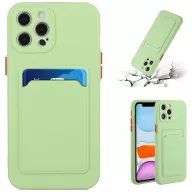   Apple iPhone 14 Pro Max, Szilikon tok, kártyatartóval, Wooze Card Slot, világoszöld