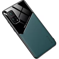   Apple iPhone 14 Pro, Szilikon tok, bőr és plexi hátlap, közepesen ütésálló, mágneses tartóval kompatibilis, Wooze Texture, zöld