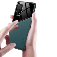   Apple iPhone 14 Pro, Szilikon tok, bőr és plexi hátlap, közepesen ütésálló, mágneses tartóval kompatibilis, Wooze Texture, zöld