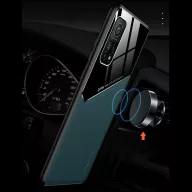   Apple iPhone 14 Pro, Szilikon tok, bőr és plexi hátlap, közepesen ütésálló, mágneses tartóval kompatibilis, Wooze Texture, zöld