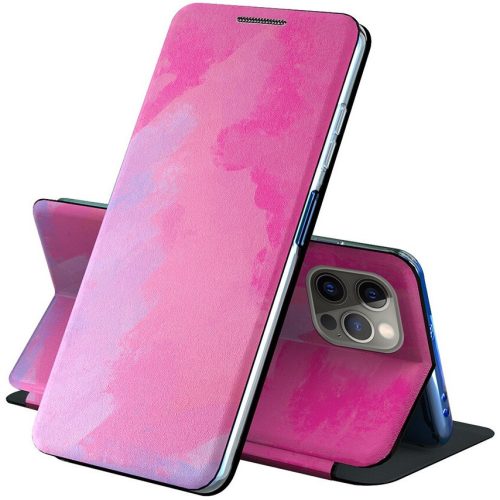 Apple iPhone 14, Oldalra nyíló tok, stand, festék minta, Wooze Flashy Colors, színes/rózsaszín