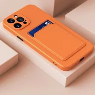   Apple iPhone 14, Szilikon tok, kártyatartóval, Wooze Card Slot, narancssárga
