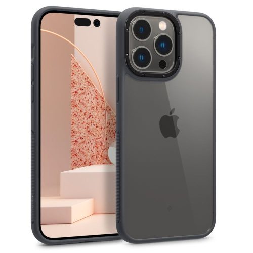 Apple iPhone 14 Pro Max, Műanyag hátlap védőtok + keret, közepesen ütésálló, Spigen Caseology Skyfall, átlátszó/fekete