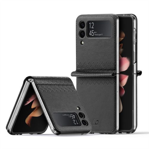 Samsung Galaxy Z Flip3 5G SM-F711B, Műanyag hátlap védőtok, bőr hátlap, Dux Ducis Bril, fekete