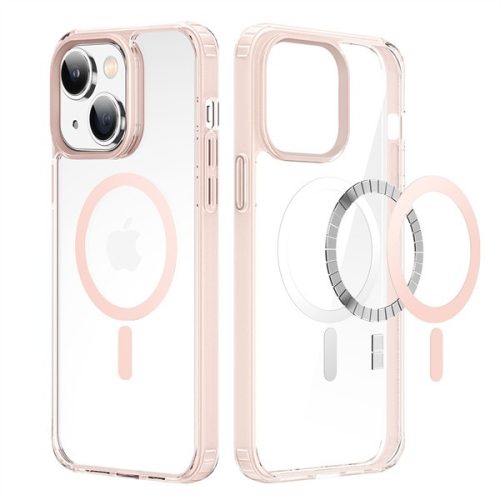Apple iPhone 14, Műanyag hátlap védőtok + szilikon keret, Magsafe töltővel kompatibilis, Dux Ducis Clin2, átlátszó/rózsaszín